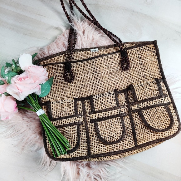 handmade Handbags - Large handwoven burlap boho beach tote